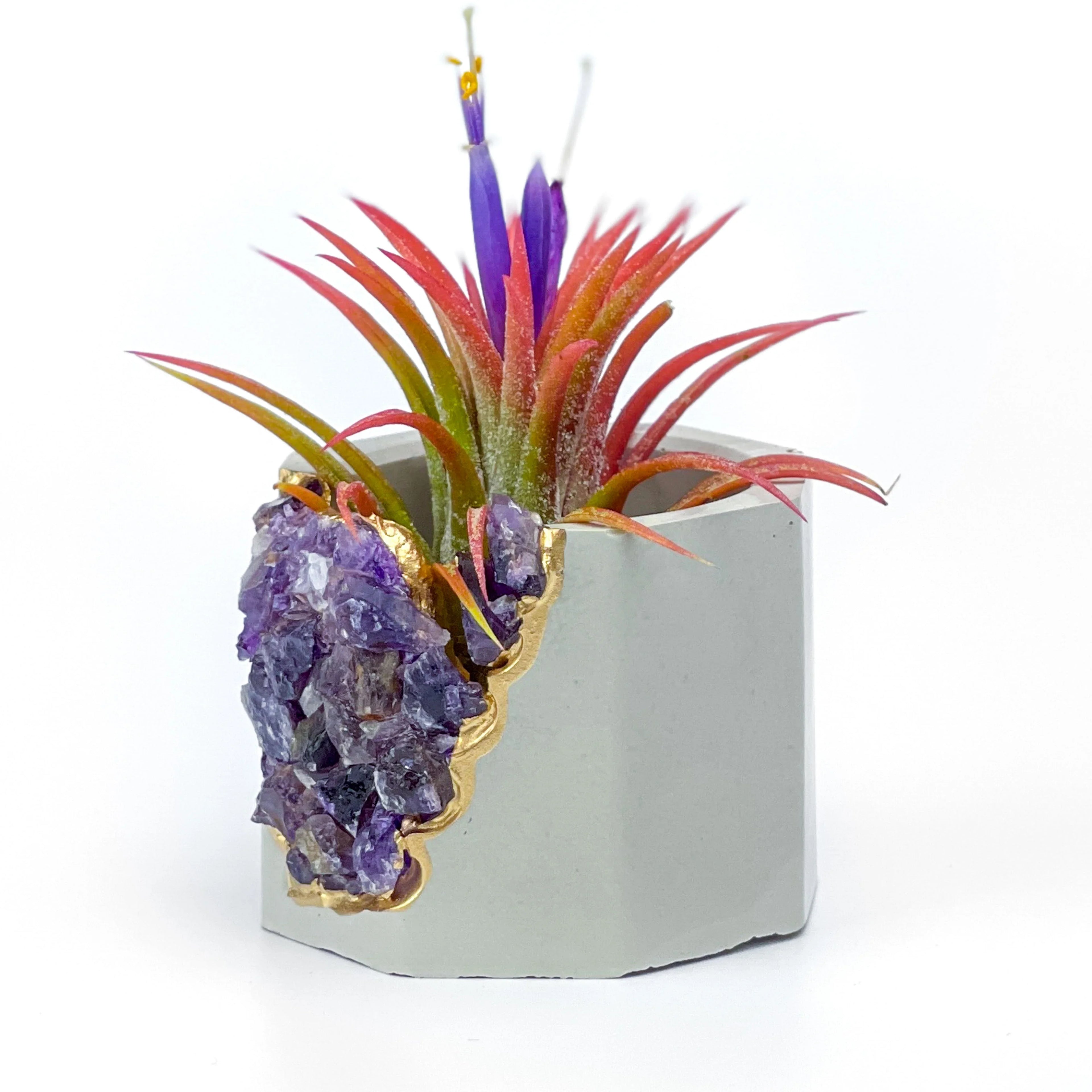 Amethyst Geode Planter Natural Stone Indoor Decorative Container, angled view - House Of Avana
