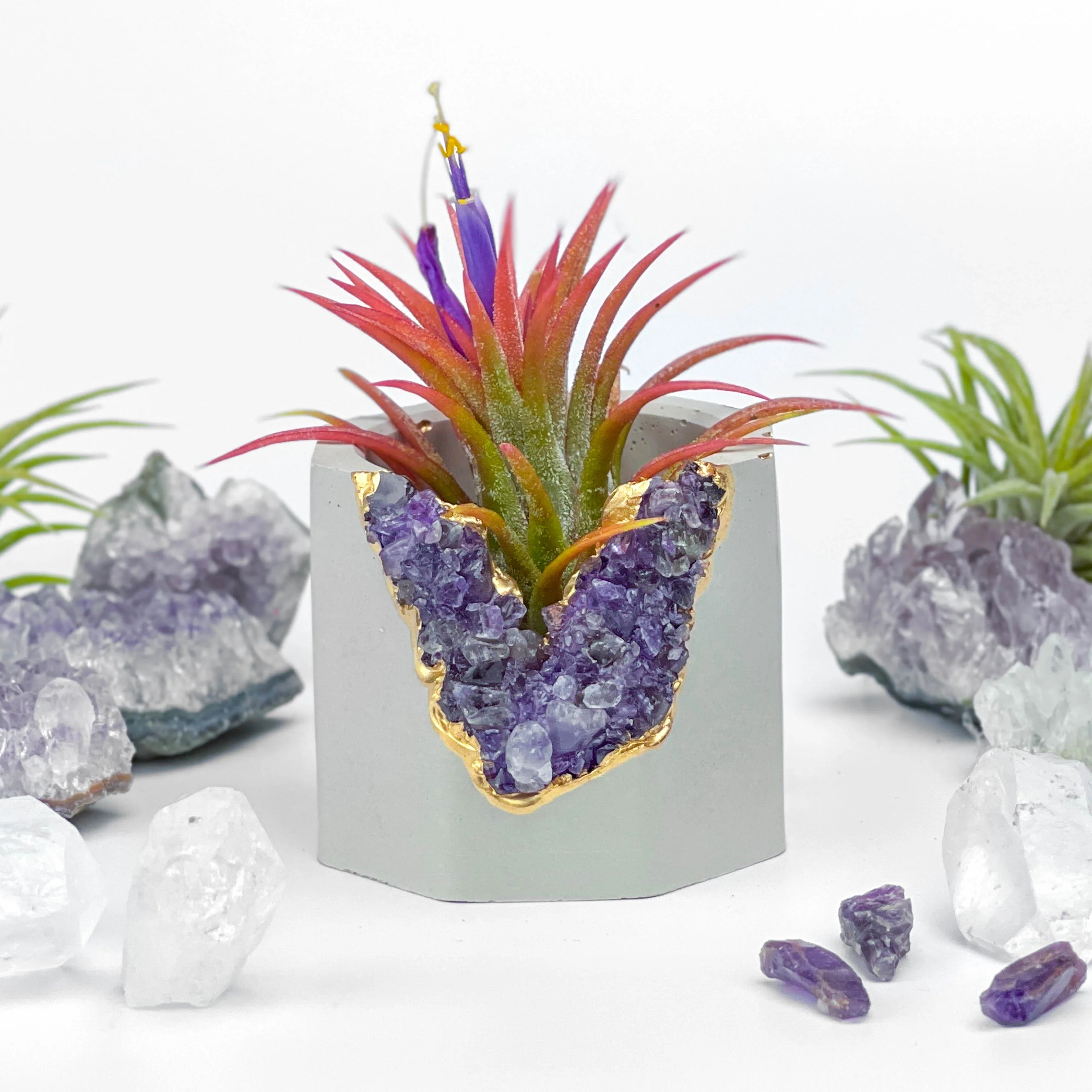 Amethyst Geode Planter Natural Stone Indoor Decorative Container, angled view - House Of Avana