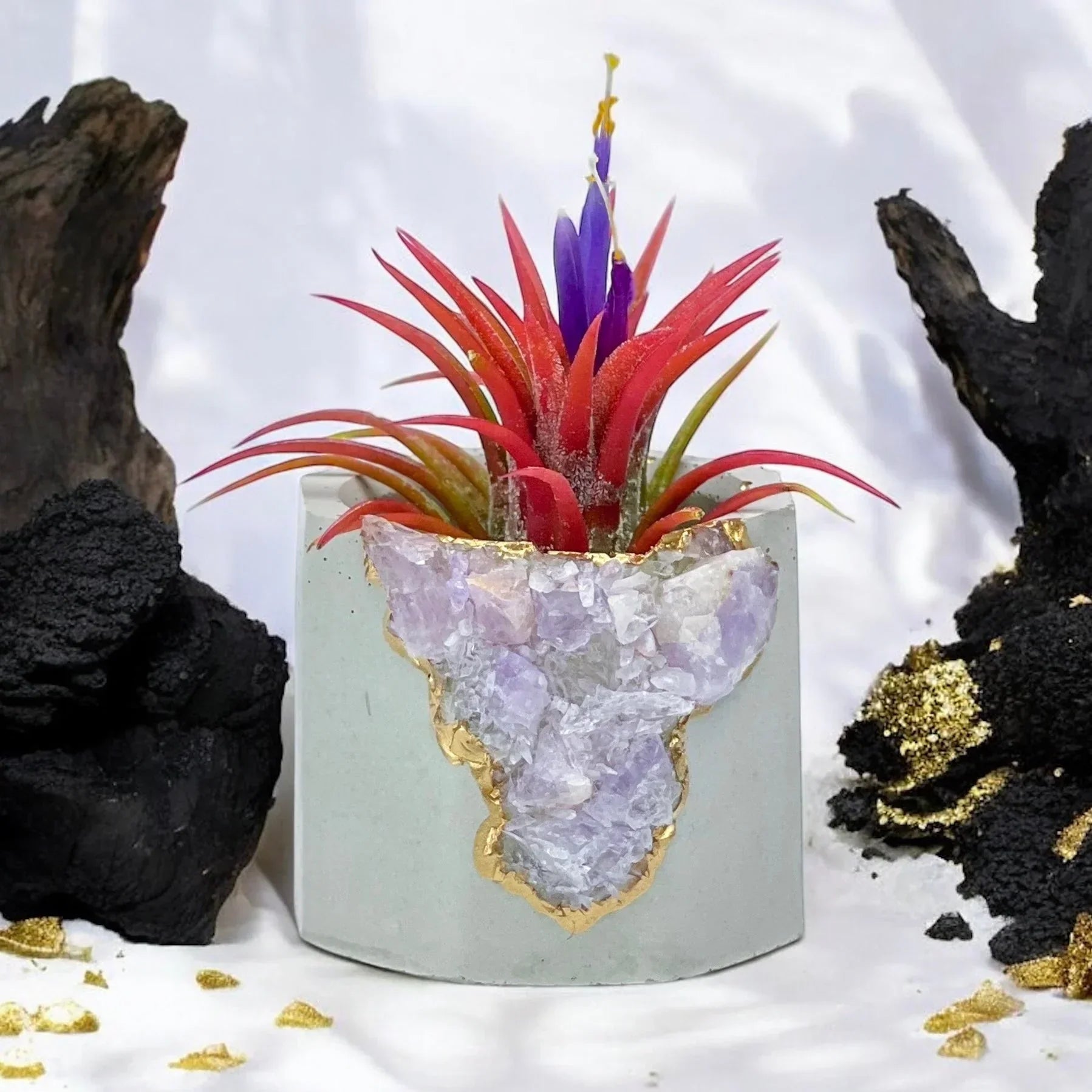 Amethyst Geode Planter, Natural Stone Madagascar Crystal Home Decor, front view - House Of Avana