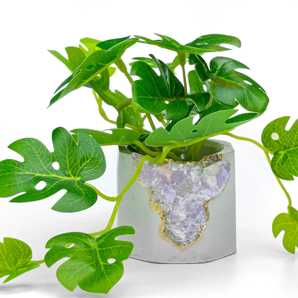 Amethyst Geode Planter, Natural Stone Madagascar Crystal Home Decor, detail shot - House Of Avana