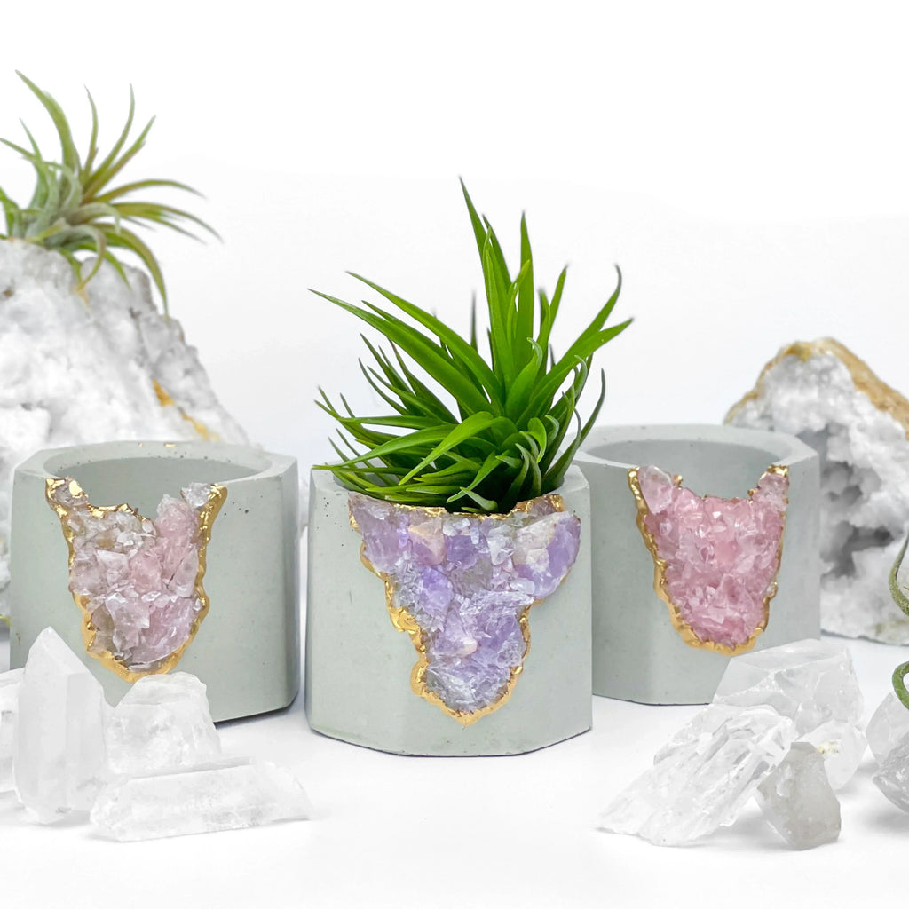 Amethyst Geode Planter, Natural Stone Madagascar Crystal Home Decor, top view - House Of Avana