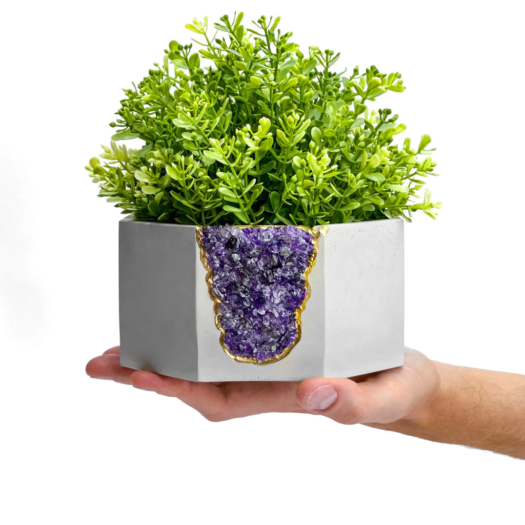 Amethyst Geode Planter Natural Stone Purple Home Decor Accent, front view - House Of Avana