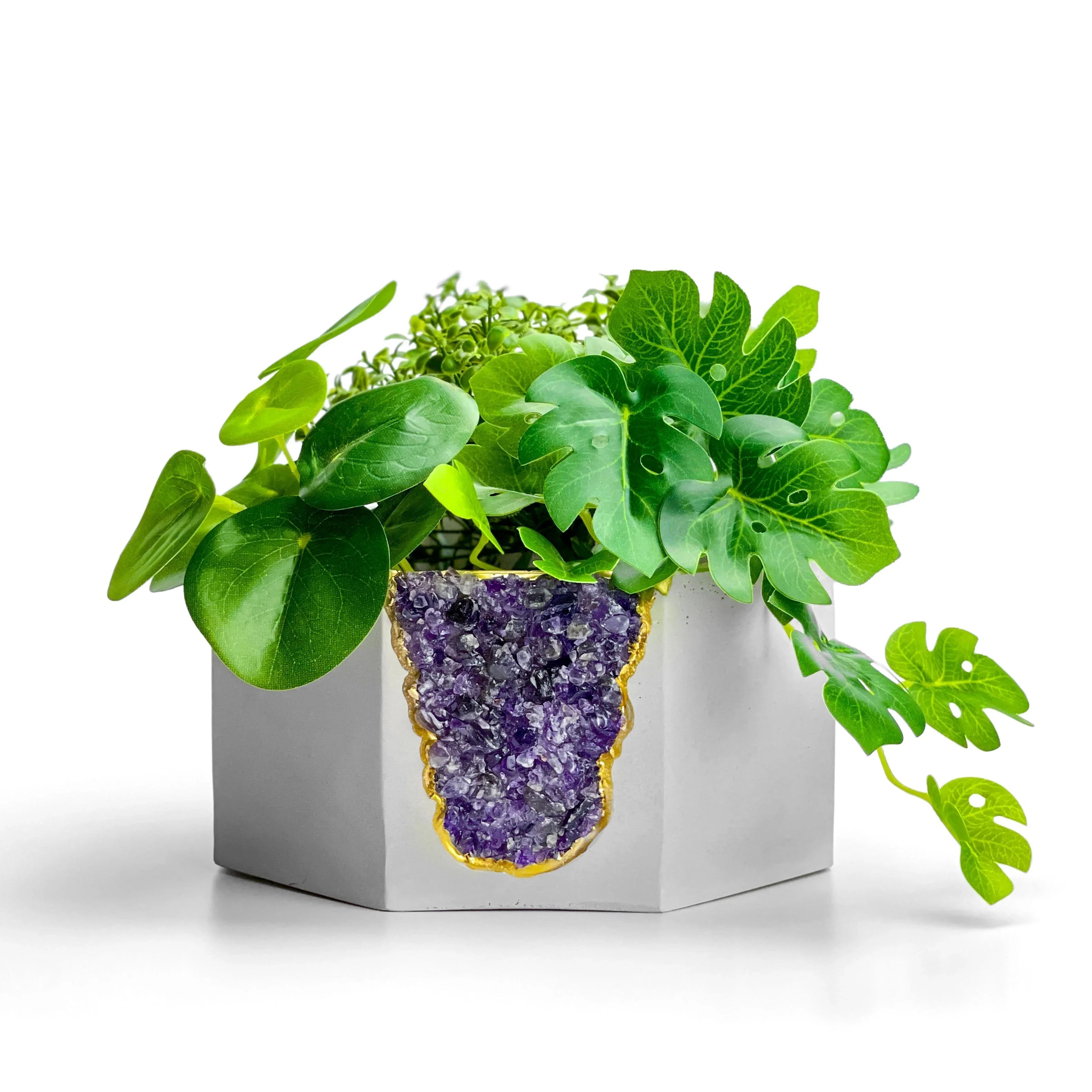 Amethyst Geode Planter Natural Stone Purple Home Decor Accent, back view - House Of Avana