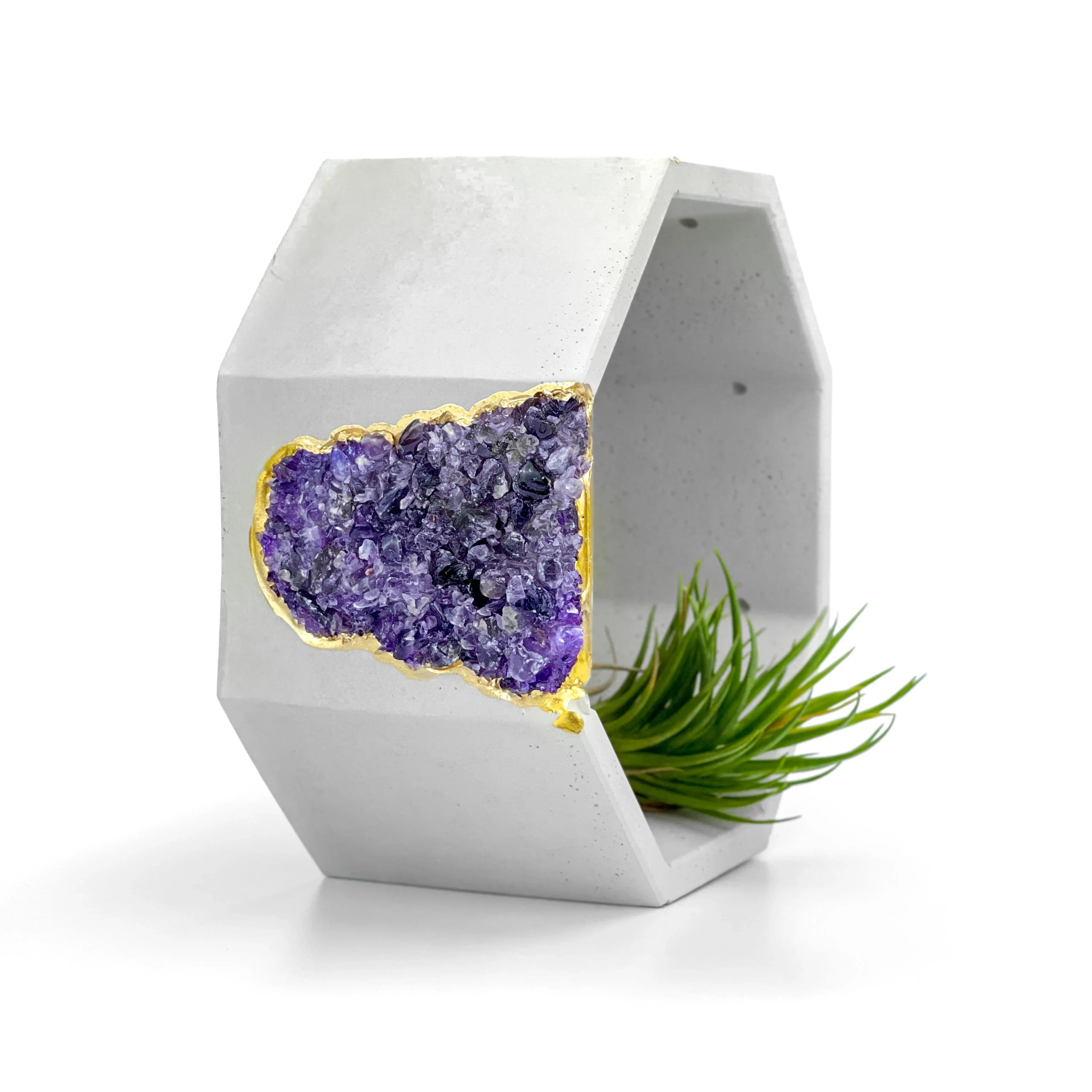 Amethyst Geode Planter Natural Stone Purple Home Decor Accent, detail shot - House Of Avana