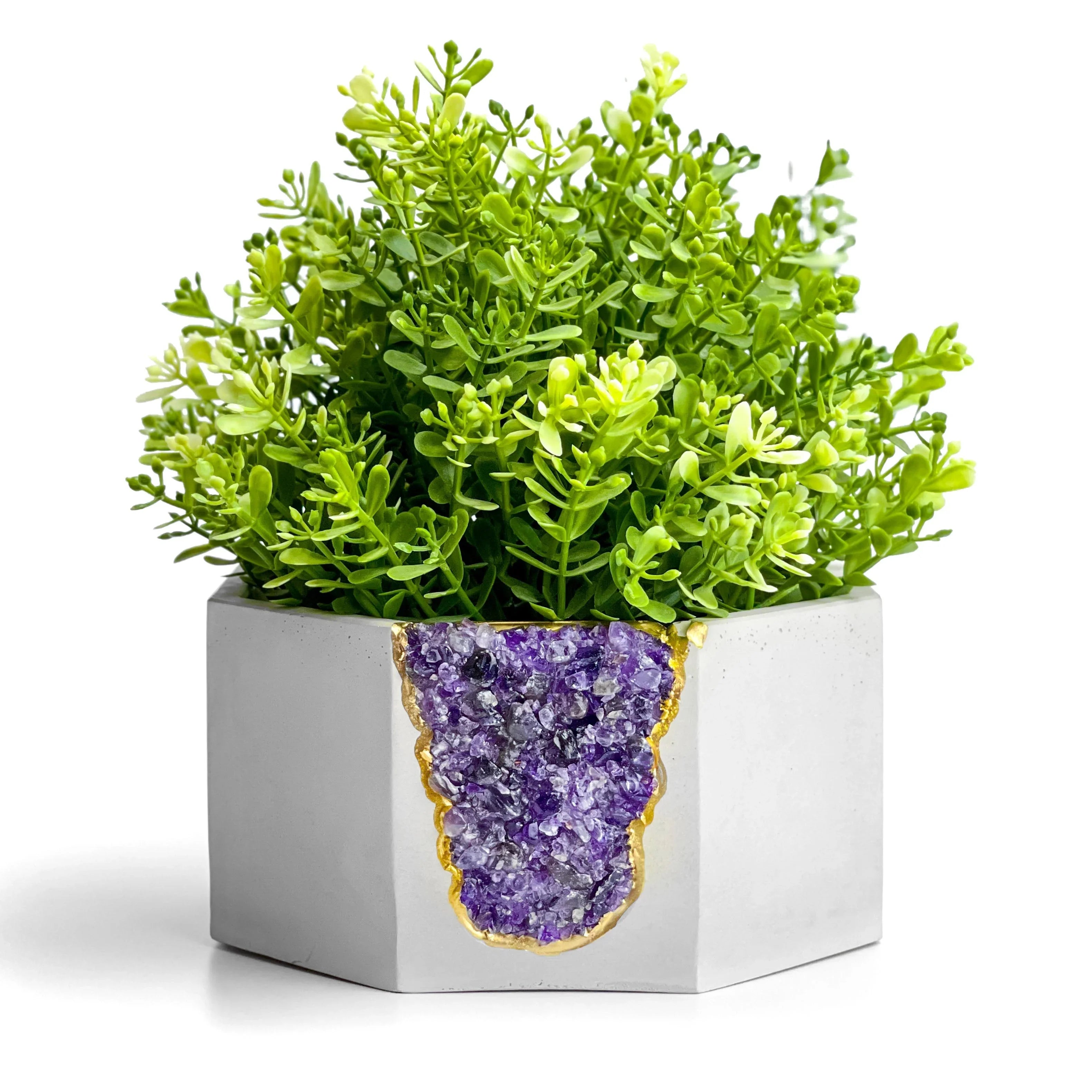 Amethyst Geode Planter Natural Stone Purple Home Decor Accent, angled view - House Of Avana
