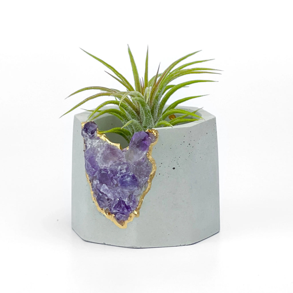 Purple amethyst geode planter, natural stone decorative pot - House of Avana