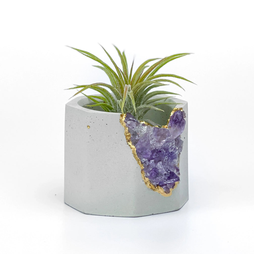 Purple amethyst geode planter, natural stone decorative pot - House of Avana