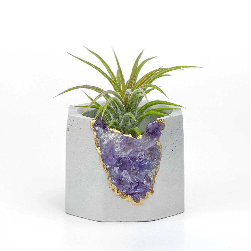 Purple amethyst geode planter, natural stone decorative pot - House of Avana