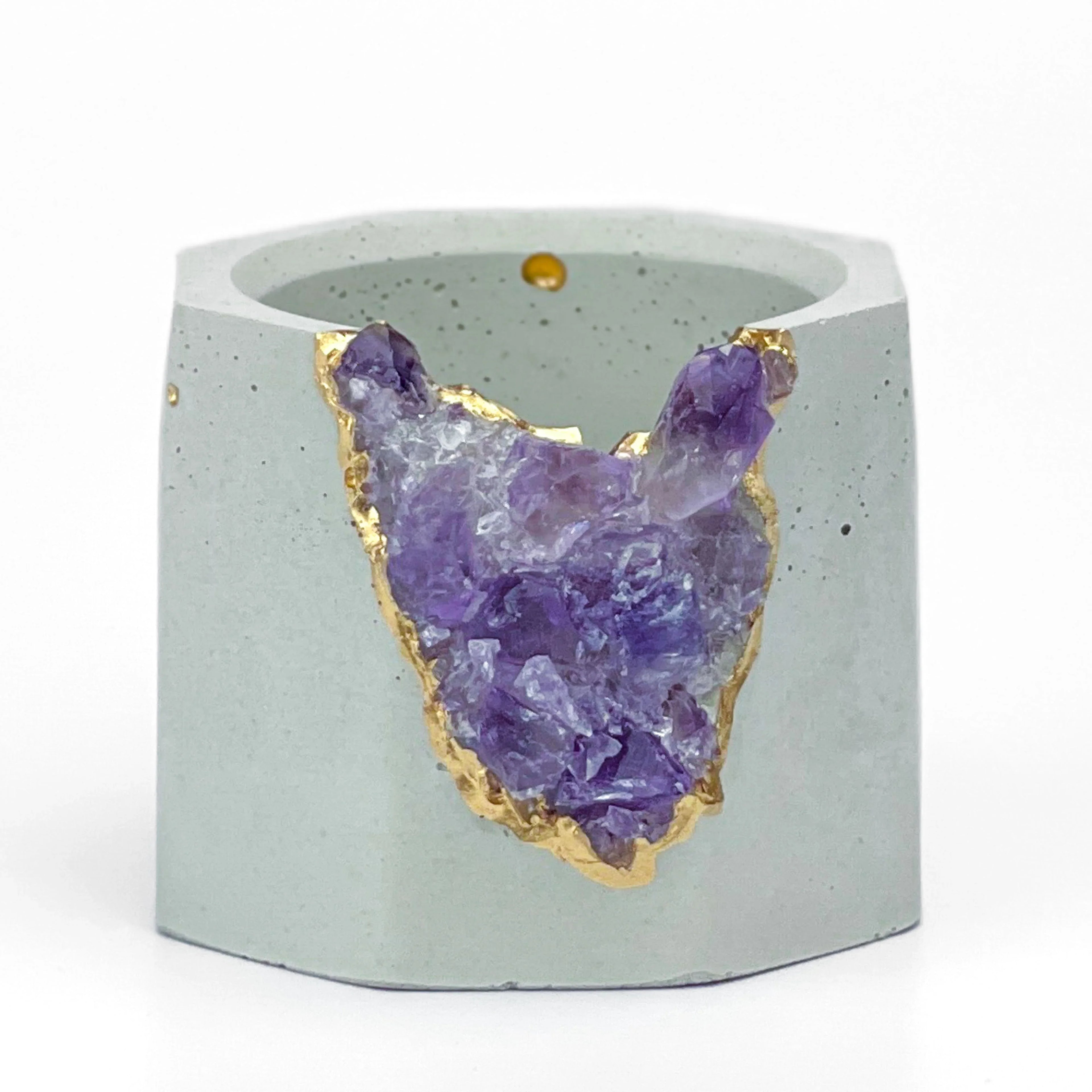 Purple amethyst geode planter, natural stone decorative pot - House of Avana