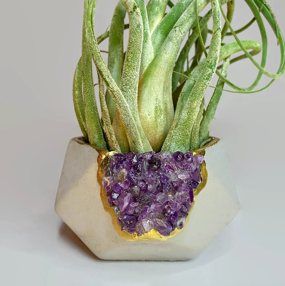 Amethyst Geometric Planter Ceramic Purple Decorative Pot, front view - House Of Avana