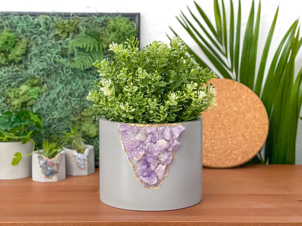 Amethyst Glass Inch Planter for Plants and Flowers, side view - House Of Avana