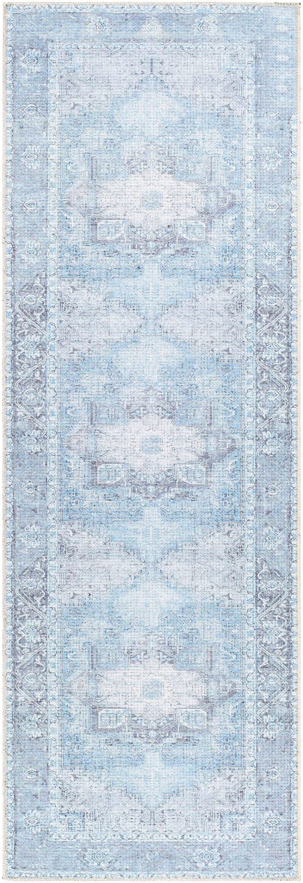 Aqua Rosman Washable Area Rug Hauteloom