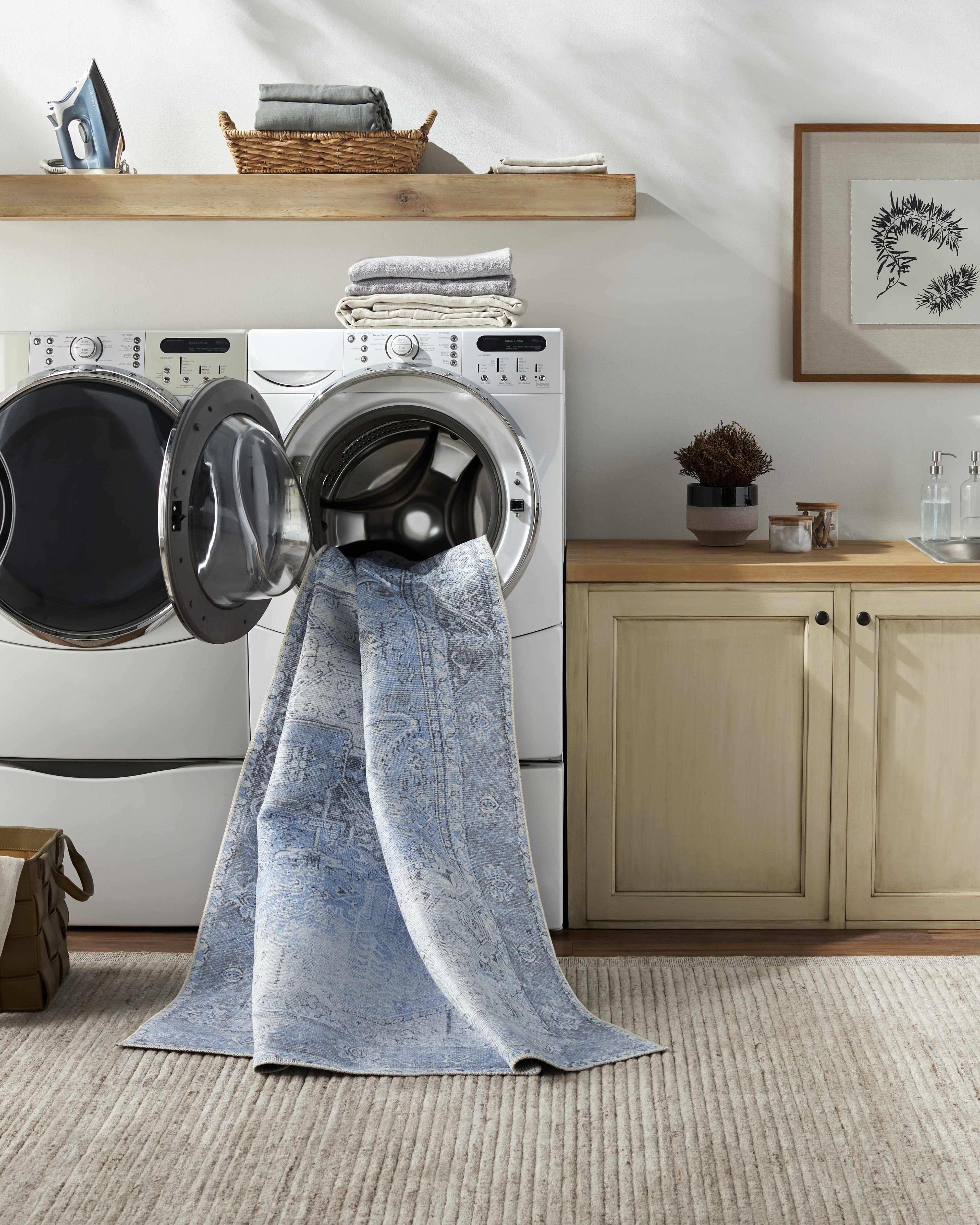 Aqua Rosman Washable Area Rug Hauteloom