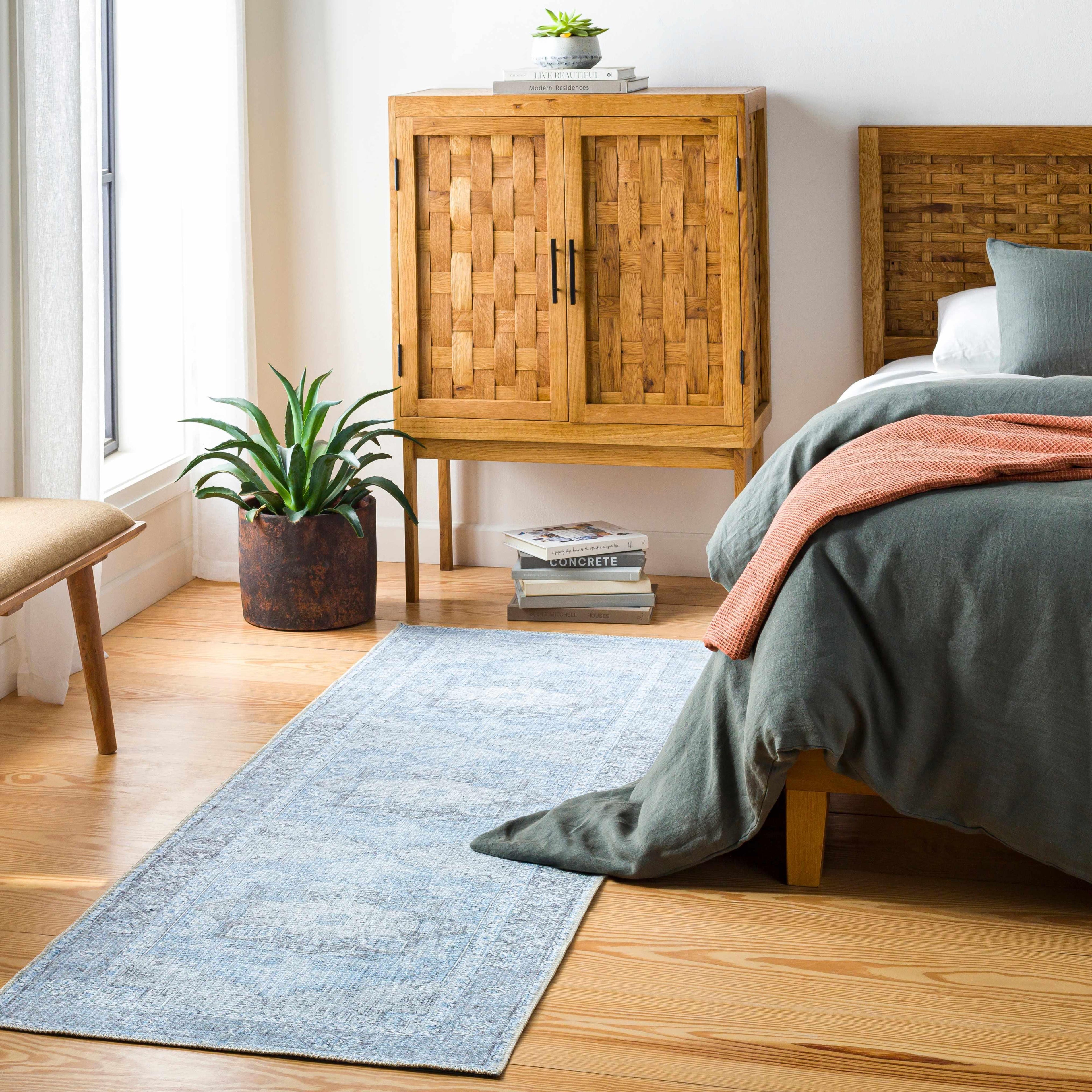 Aqua Rosman Washable Area Rug Hauteloom