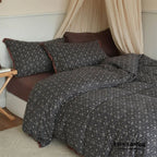 Anaya Rose French Vintage Bedding Set / Black + Brown, front view - House Of Avana