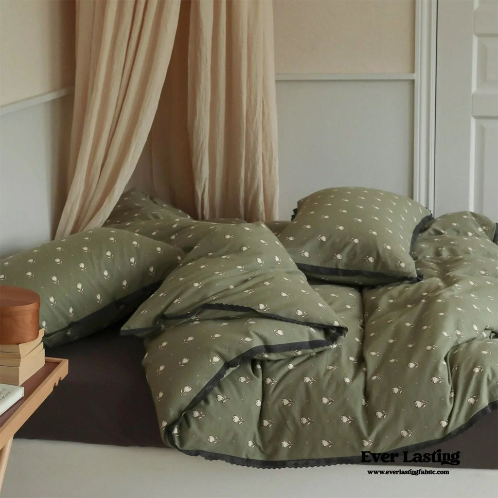 Anaya Rose French Vintage Bedding Set / Black + Brown, texture detail - House Of Avana