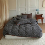 Anaya Rose French Vintage Bedding Set / Black + Brown, back view - House Of Avana