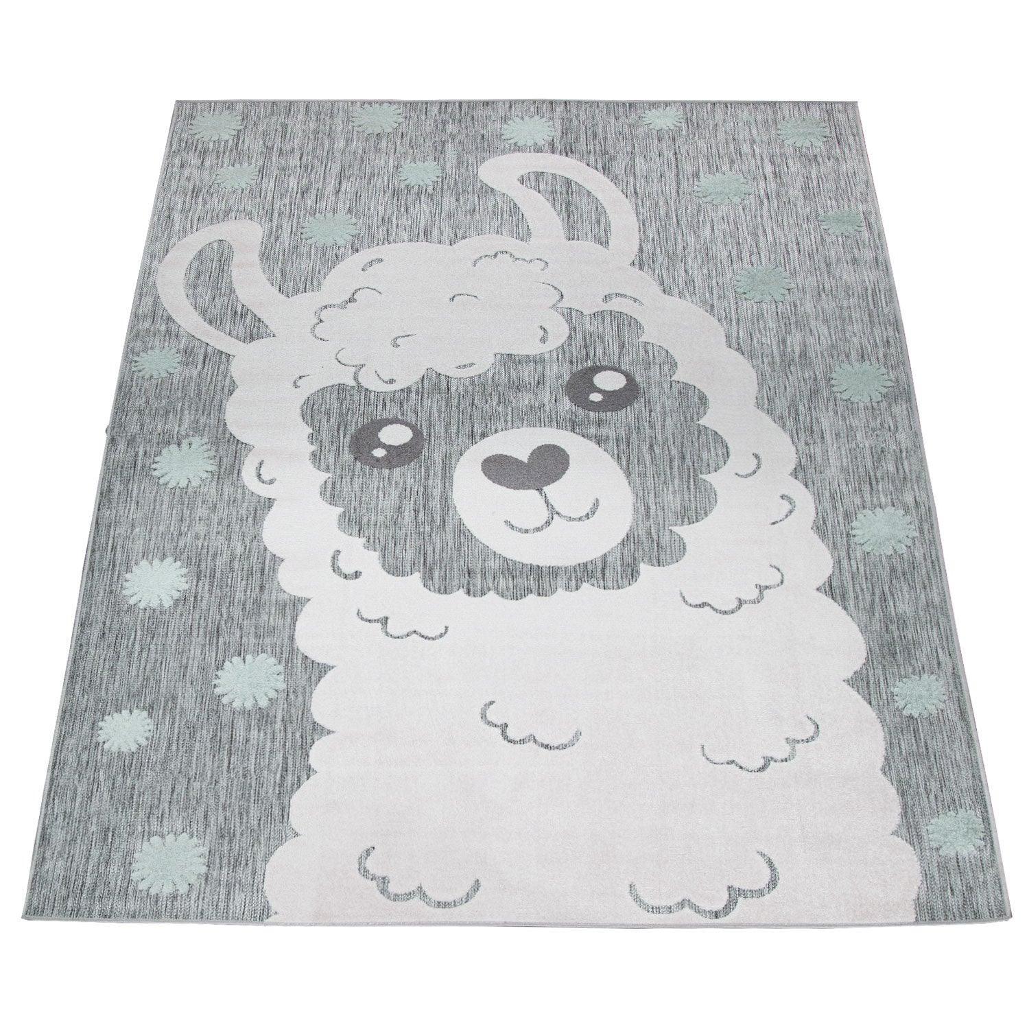 Kids Rug Lilo with Cute Llama Motif - Grey White RugYourHome
