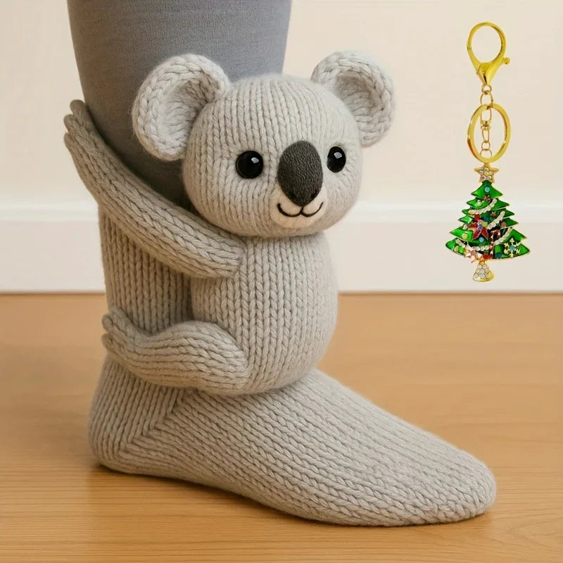 Animal Pattern Socks, Knitted Plush Cute Animal Design, Unisex, Suitable for All Sizes House Of Avana