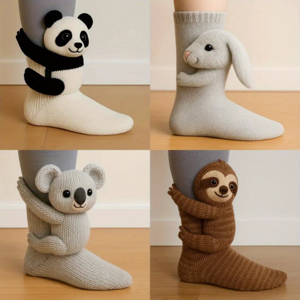 Animal Pattern Socks, Knitted Plush Cute Animal Design, Unisex, Suitable for All Sizes House Of Avana