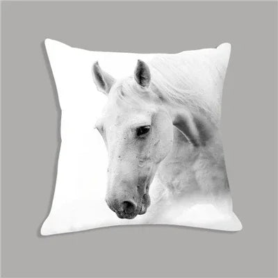 White plush horse cushion, soft decorative pillow, embroidered design - House of Avana