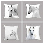 White plush horse cushion, soft decorative pillow, embroidered design - House of Avana