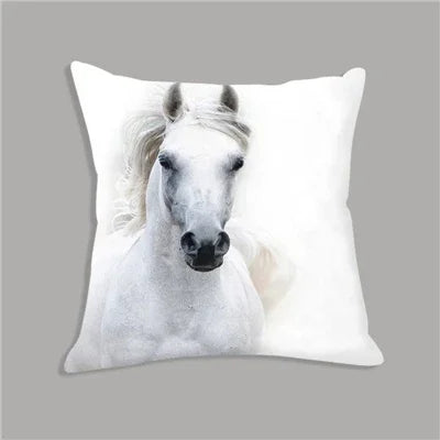 White plush horse cushion, soft decorative pillow, embroidered design - House of Avana