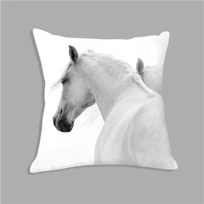 White plush horse cushion, soft decorative pillow, embroidered design - House of Avana