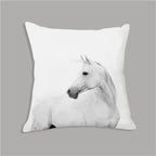 White plush horse cushion, soft decorative pillow, embroidered design - House of Avana