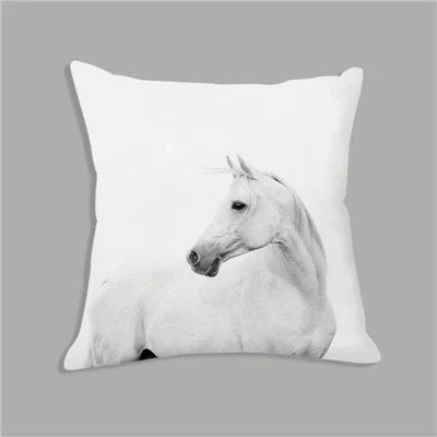 White plush horse cushion, soft decorative pillow, embroidered design - House of Avana