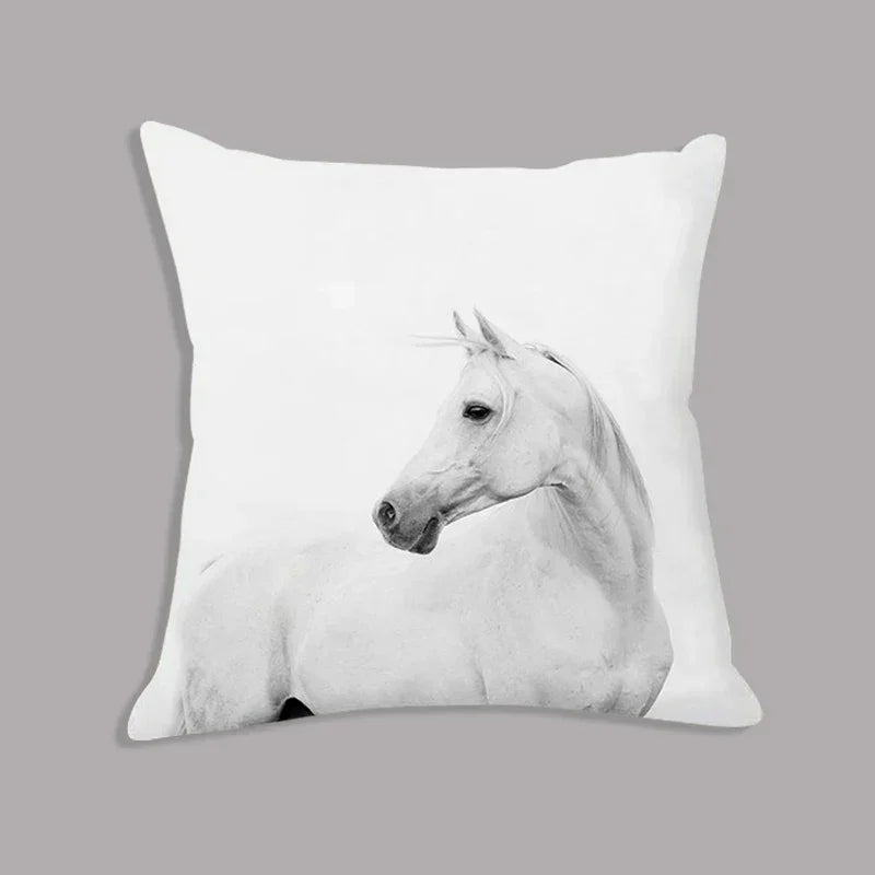 White plush horse cushion, soft decorative pillow, embroidered design - House of Avana