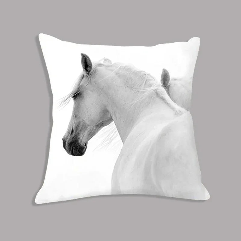 White plush horse cushion, soft decorative pillow, embroidered design - House of Avana