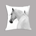 White plush horse cushion, soft decorative pillow, embroidered design - House of Avana