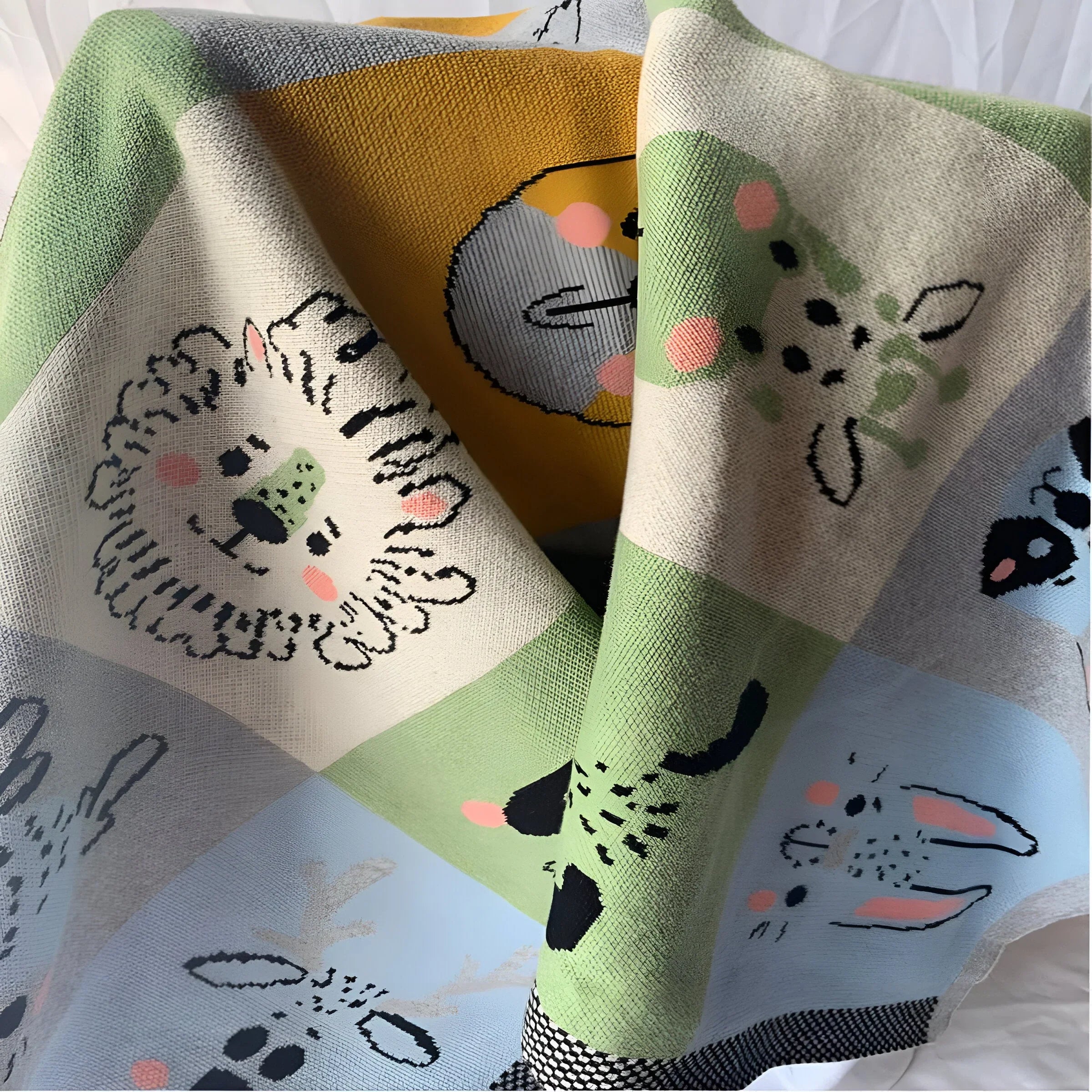 Animals In Boxes Multi Knitted Cotton Baby Blanket PushpLinen