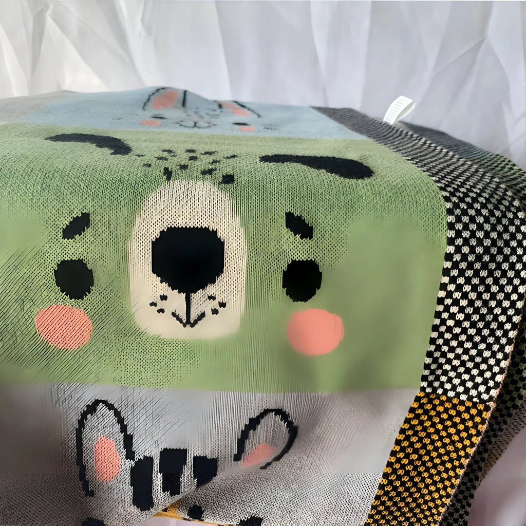 Animals In Boxes Multi Knitted Cotton Baby Blanket PushpLinen