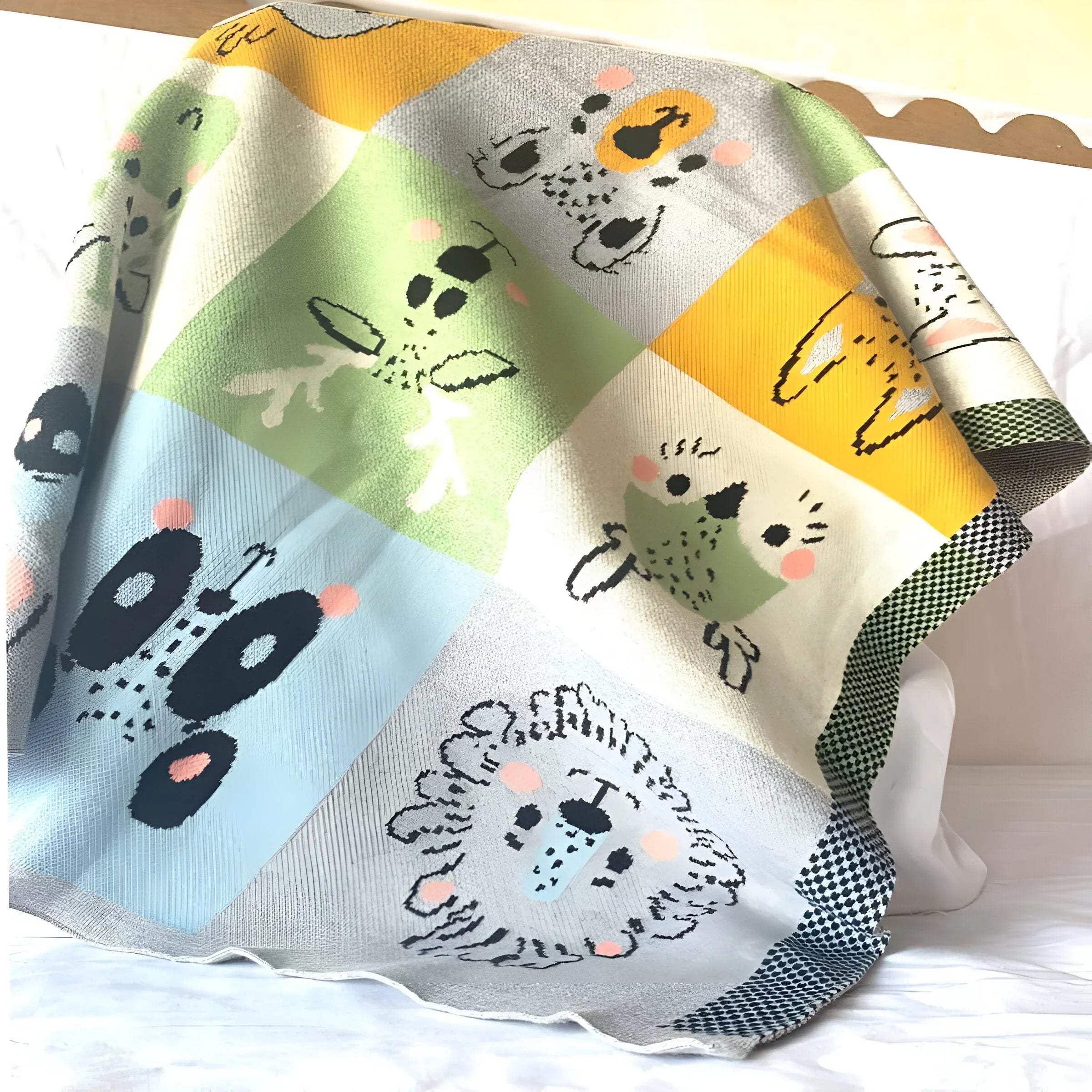 Animals In Boxes Multi Knitted Cotton Baby Blanket PushpLinen