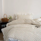Annie Lace Ruffle Floral Bedding Set / Cream Blue, front view - House Of Avana