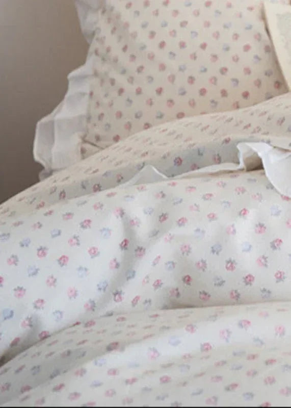 Annie Lace Ruffle Floral Bedding Set / Cream Blue, dimensions view - House Of Avana