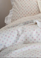 Annie Lace Ruffle Floral Bedding Set / Cream Blue, dimensions view - House Of Avana