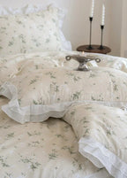 Annie Lace Ruffle Floral Bedding Set / Cream Blue, alternate view - House Of Avana