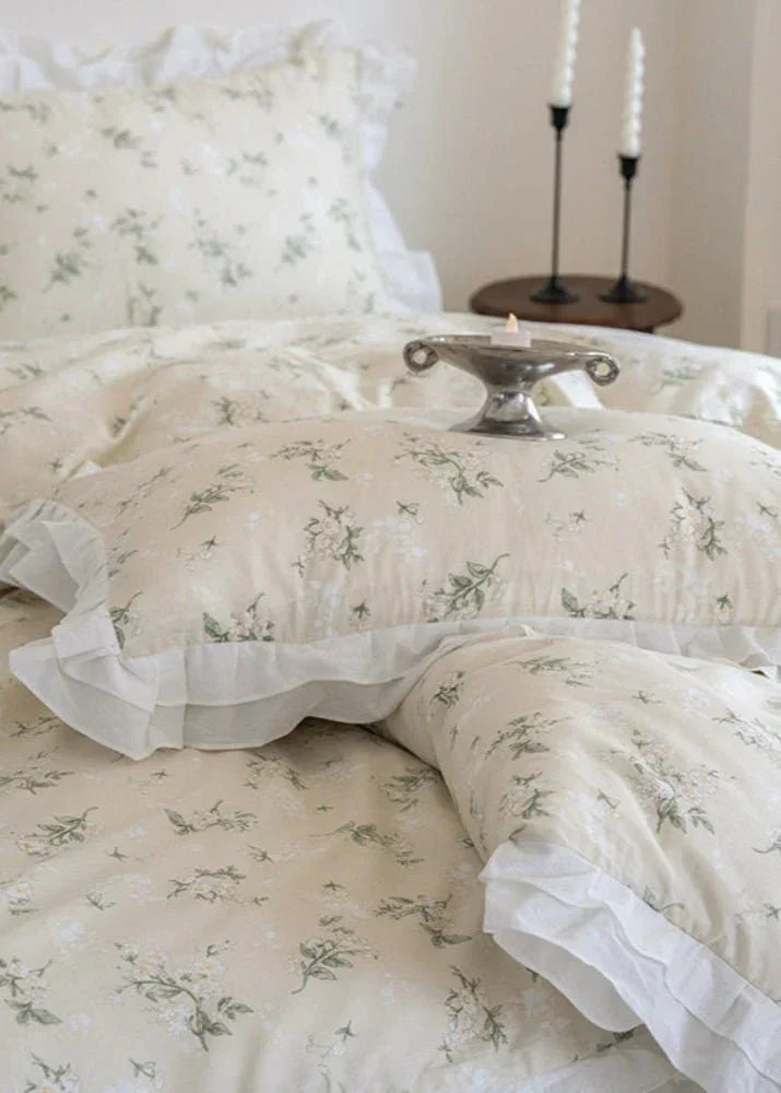 Annie Lace Ruffle Floral Bedding Set / Cream Blue, alternate view - House Of Avana