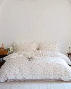 Annie Lace Ruffle Floral Bedding Set / Cream Blue, alternate view - House Of Avana