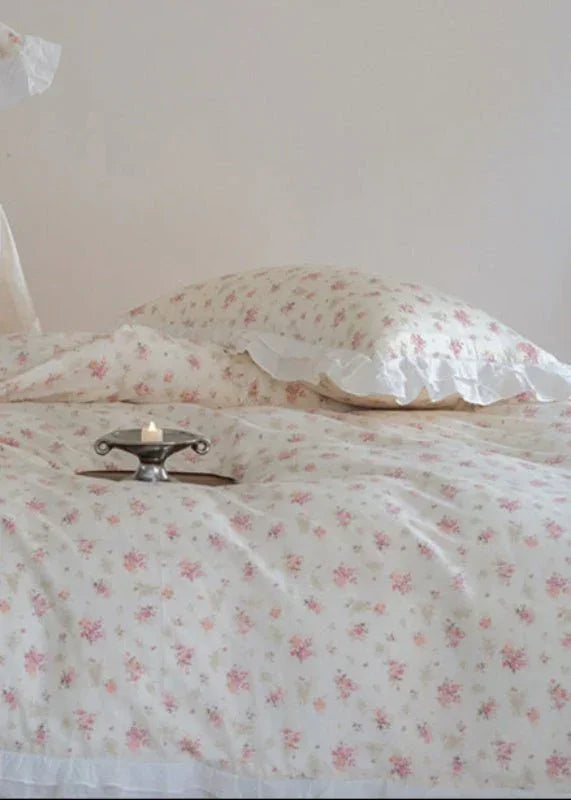 Annie Lace Ruffle Floral Bedding Set / Cream Blue, alternate view - House Of Avana