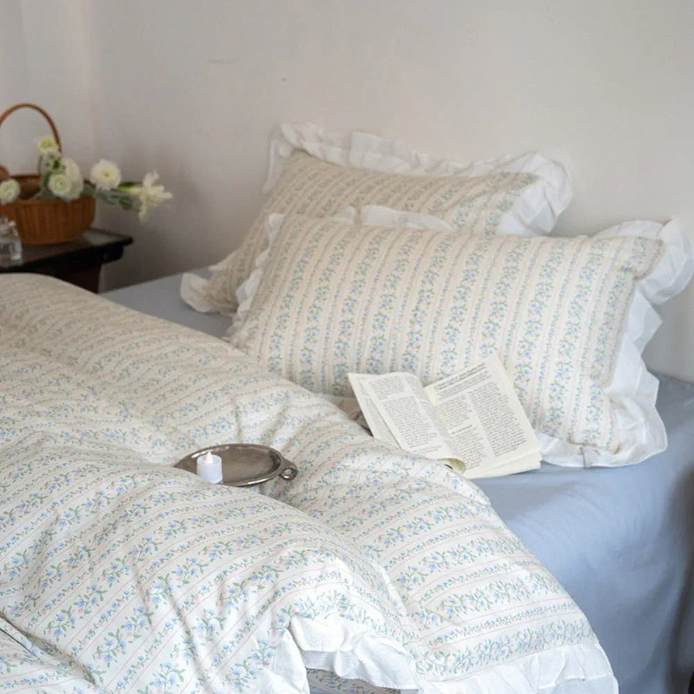 Annie Lace Ruffle Floral Bedding Set / Cream Blue, alternate view - House Of Avana