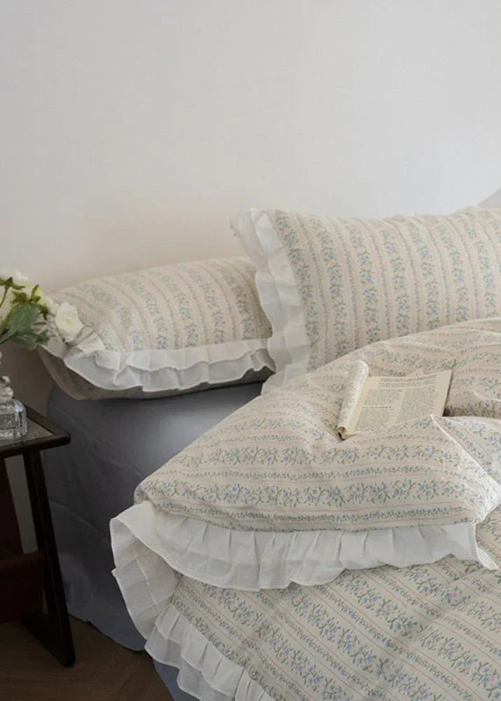 Annie Lace Ruffle Floral Bedding Set / Cream Blue, alternate view - House Of Avana