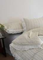 Annie Lace Ruffle Floral Bedding Set / Cream Blue, alternate view - House Of Avana