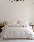 Annie Lace Ruffle Floral Bedding Set / Cream Blue, lifestyle image - House Of Avana