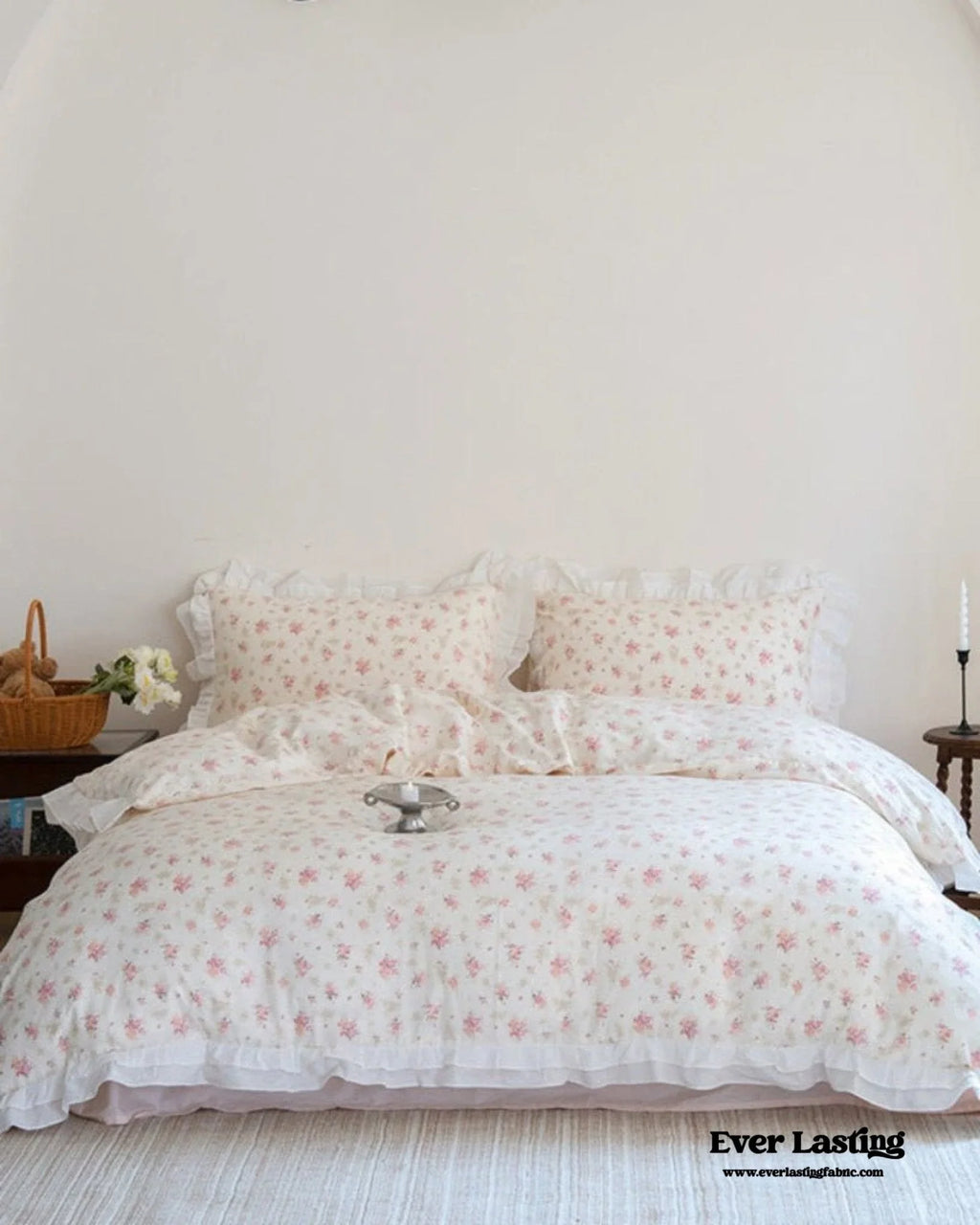 Annie Lace Ruffle Floral Bedding Set / Pink Ever Lasting