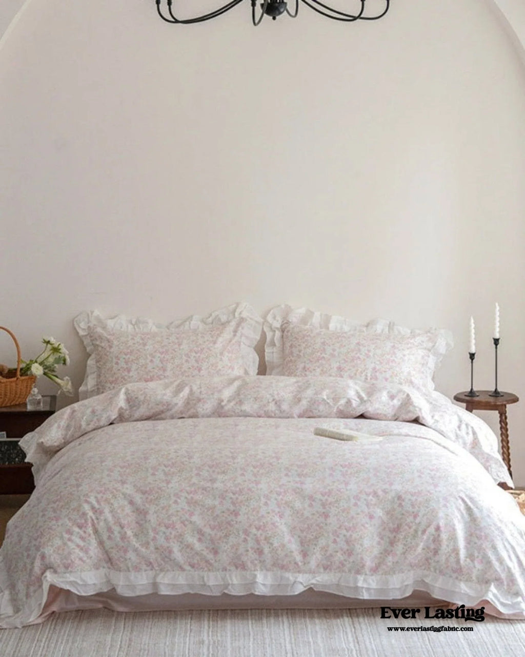 Annie Lace Ruffle Floral Bedding Set / Pink Ever Lasting
