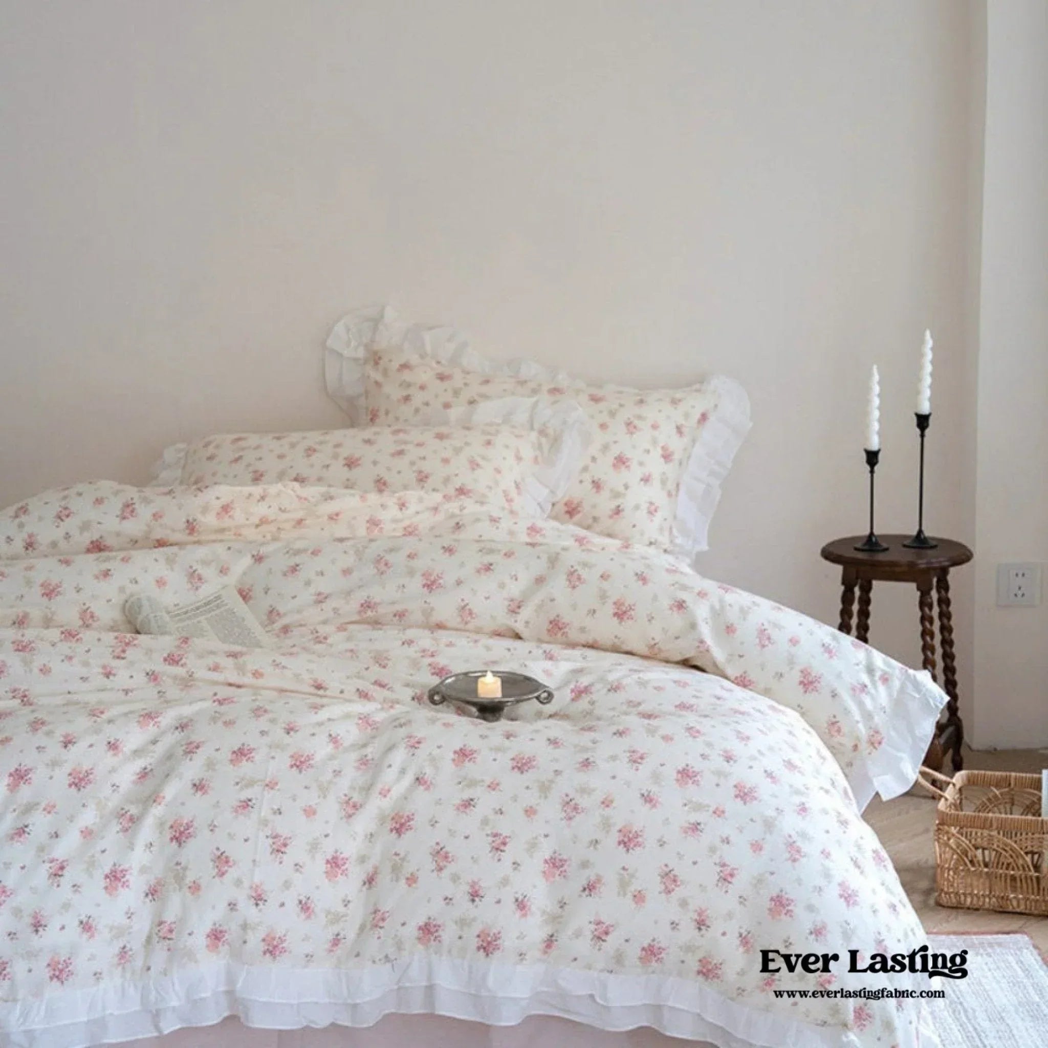 Annie Lace Ruffle Floral Bedding Set / Pink, alternate view - House Of Avana